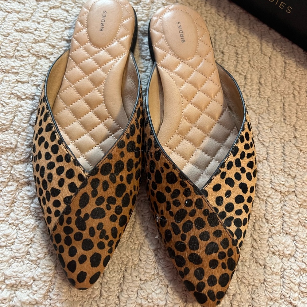 Leopard calf hair slides. Size 8 1/2. Worn 2 x.  Super cute and very cushioned.